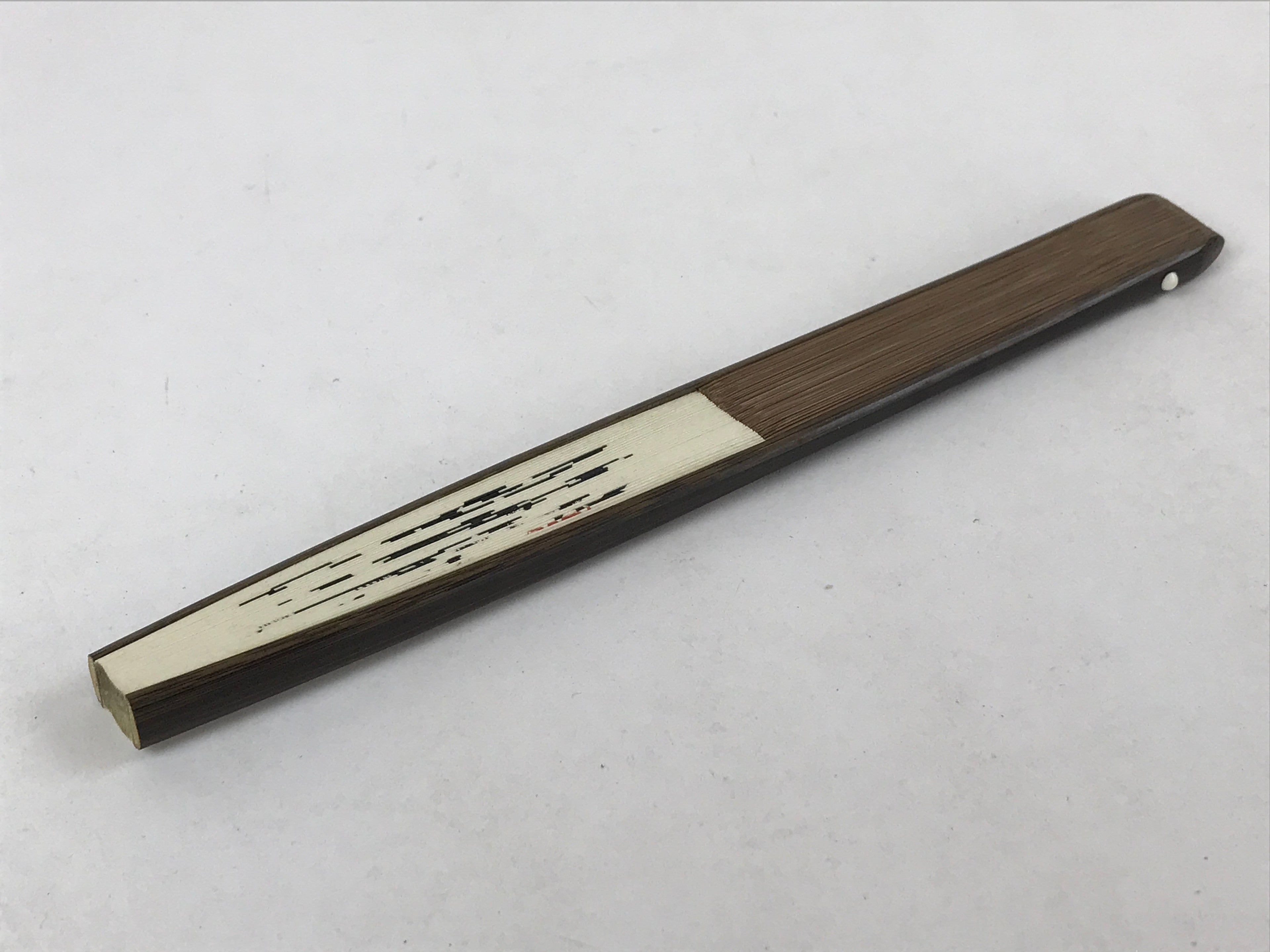 Japanese Folding Fan Sensu Vtg Bamboo Frame Black Calligraphy Red Seal 4D706