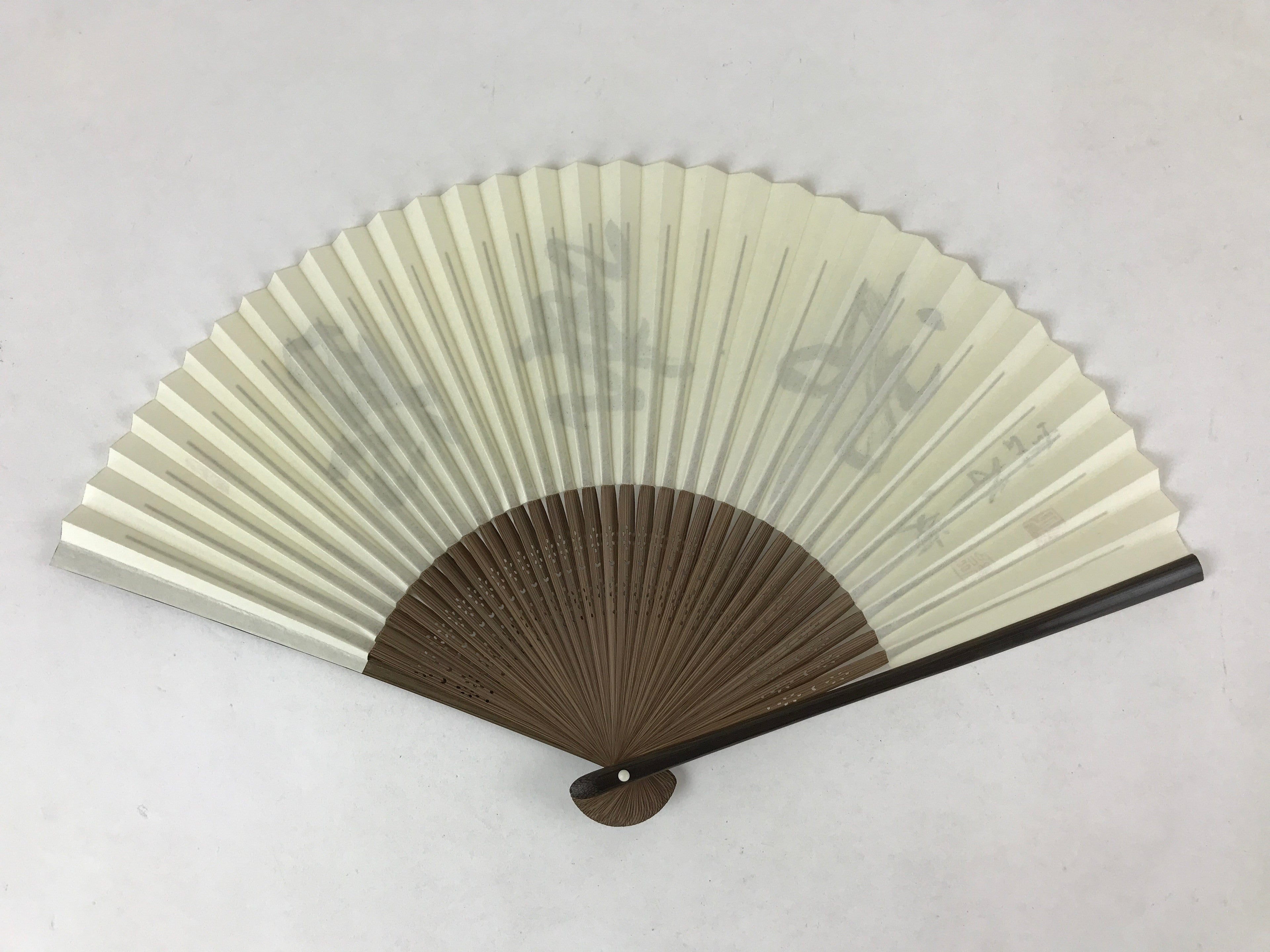 Japanese Folding Fan Sensu Vtg Bamboo Frame Black Calligraphy Red Seal 4D706