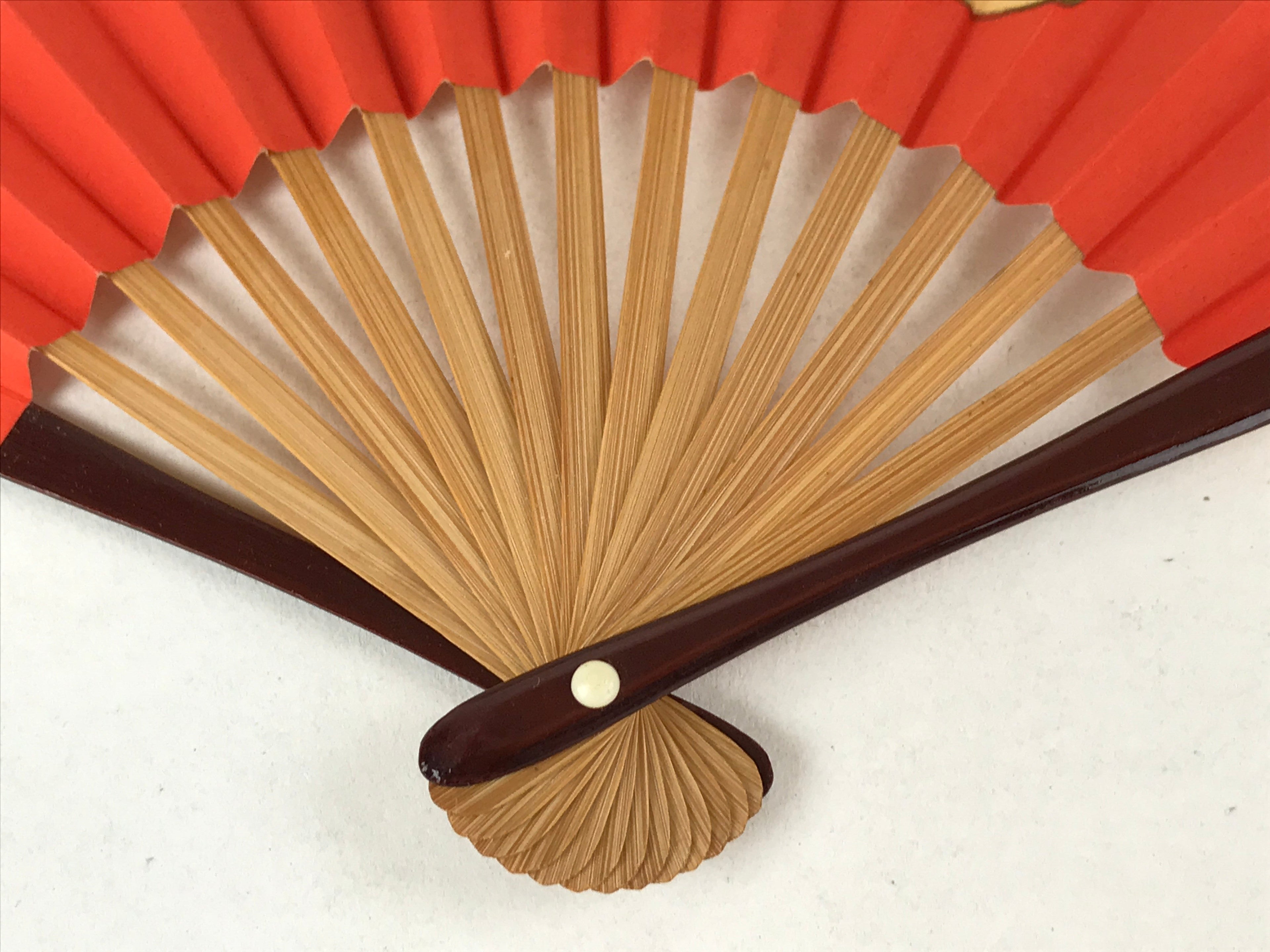 Japanese Folding Fan Sensu Vtg Bamboo Frame Boar Zodiac Animals Red W/ Box 4D711