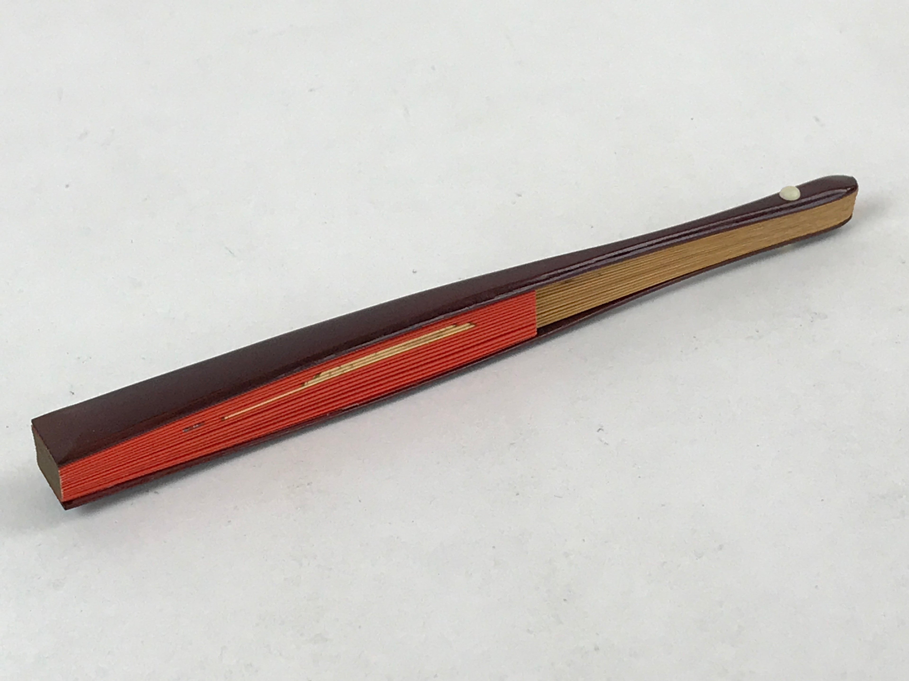 Japanese Folding Fan Sensu Vtg Bamboo Frame Boar Zodiac Animals Red W/ Box 4D711