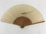 Japanese Folding Fan Sensu Vtg Bamboo Frame Boat River Cream Blue Brown 4D671