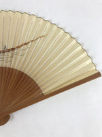Japanese Folding Fan Sensu Vtg Bamboo Frame Boat River Cream Blue Brown 4D671