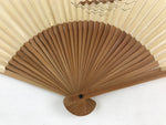 Japanese Folding Fan Sensu Vtg Bamboo Frame Boat River Cream Blue Brown 4D671