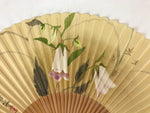 Japanese Folding Fan Sensu Vtg Bamboo Frame Campanula Kikyo Beige Pink 4D743