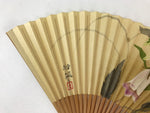 Japanese Folding Fan Sensu Vtg Bamboo Frame Campanula Kikyo Beige Pink 4D743