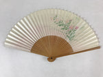 Japanese Folding Fan Sensu Vtg Bamboo Frame Campanula Kikyo Beige Pink 4D747