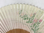 Japanese Folding Fan Sensu Vtg Bamboo Frame Campanula Kikyo Beige Pink 4D747