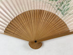 Japanese Folding Fan Sensu Vtg Bamboo Frame Campanula Kikyo Beige Pink 4D747