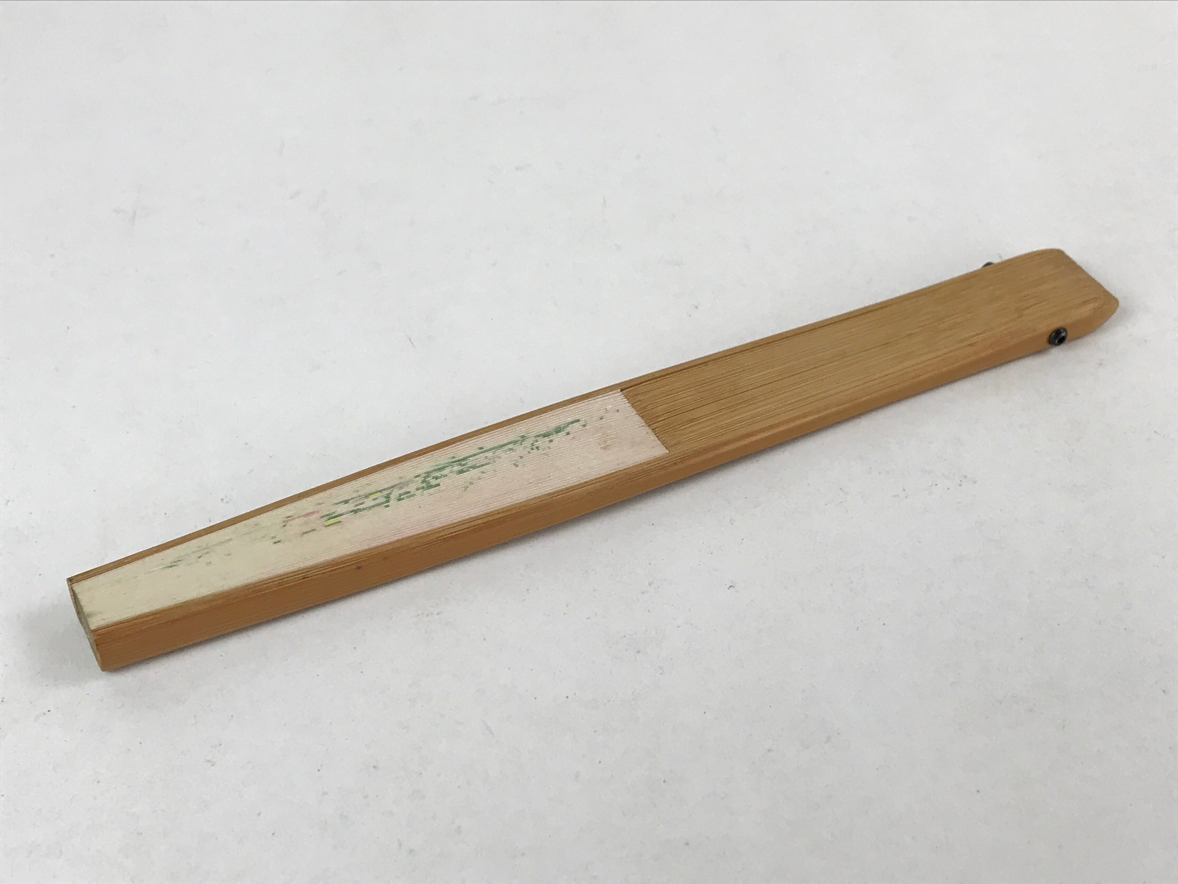 Japanese Folding Fan Sensu Vtg Bamboo Frame Campanula Kikyo Beige Pink 4D747