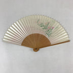 Japanese Folding Fan Sensu Vtg Bamboo Frame Campanula Kikyo Beige Pink 4D747