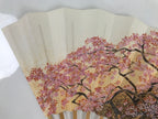Japanese Folding Fan Sensu Vtg Bamboo Frame Cherry Blossoms Pink 4D796