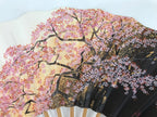 Japanese Folding Fan Sensu Vtg Bamboo Frame Cherry Blossoms Pink 4D796
