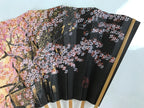 Japanese Folding Fan Sensu Vtg Bamboo Frame Cherry Blossoms Pink 4D796