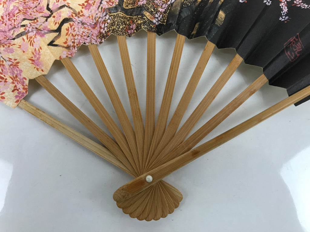 Japanese Folding Fan Sensu Vtg Bamboo Frame Cherry Blossoms Pink 4D796