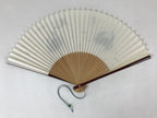 Japanese Folding Fan Sensu Vtg Bamboo Frame Crabs Summer White Black Boxed 4D704