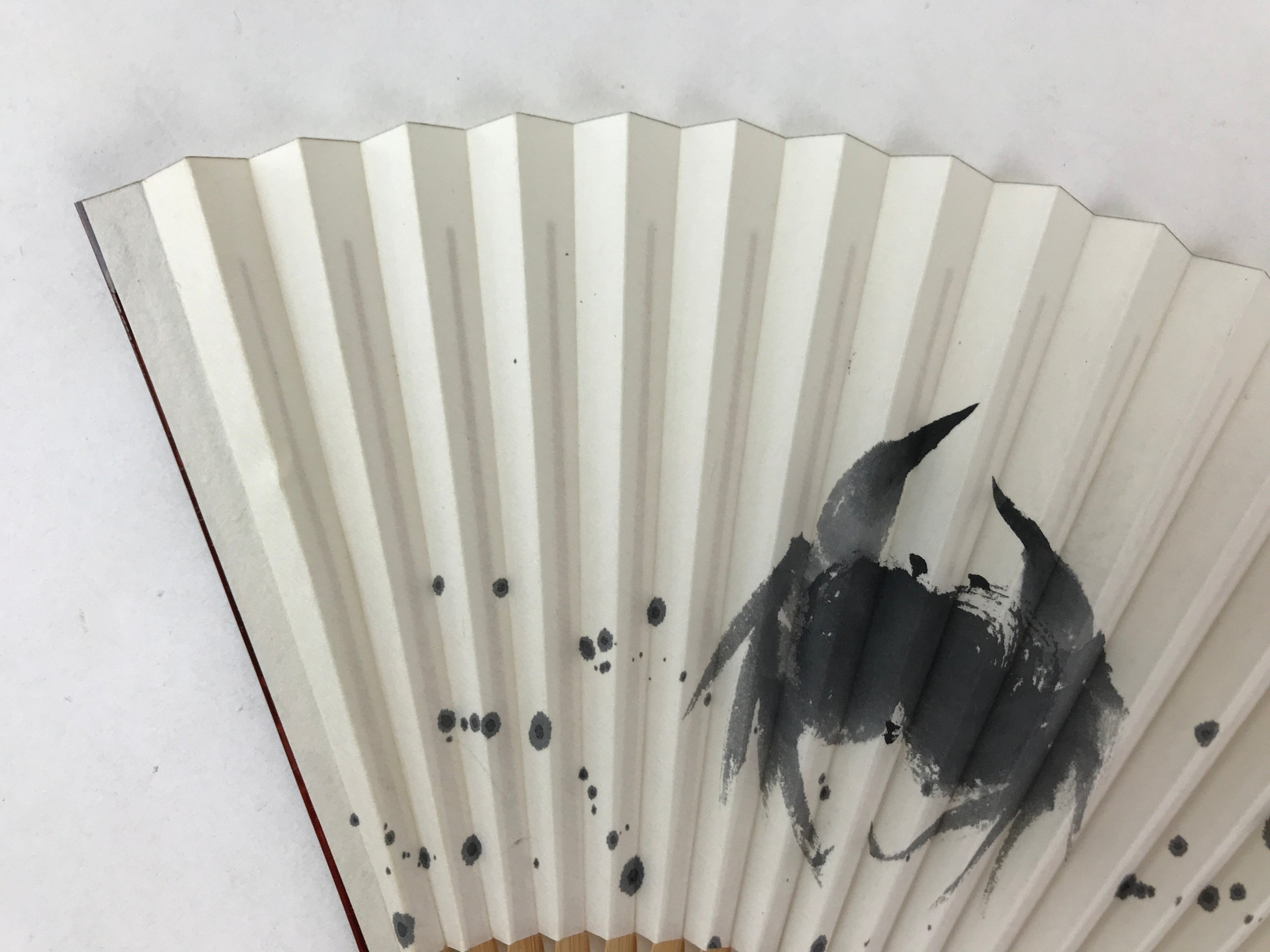 Japanese Folding Fan Sensu Vtg Bamboo Frame Crabs Summer White Black Boxed 4D704