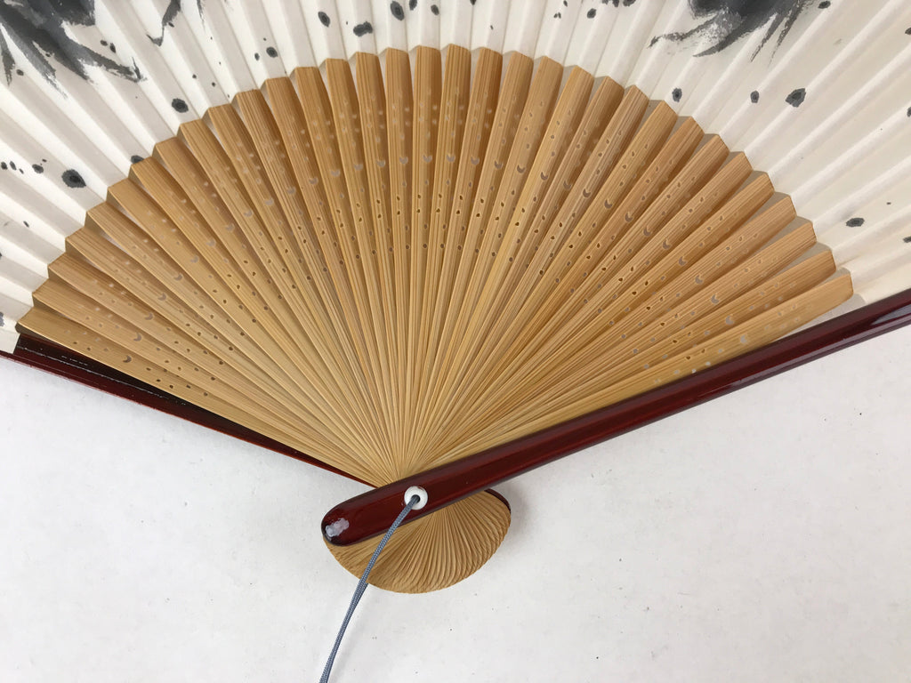 Japanese Folding Fan Sensu Vtg Bamboo Frame Crabs Summer White Black Boxed 4D704