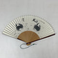 Japanese Folding Fan Sensu Vtg Bamboo Frame Crabs Summer White Black Boxed 4D704