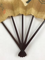 Japanese Folding Fan Sensu Vtg Bamboo Frame Cranes Gold Kanji Red Seal 4D689