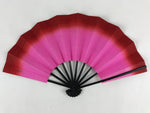 Japanese Folding Fan Sensu Vtg Bamboo Frame Cranes Lucky Red Gold Pink 4D639