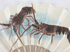 Japanese Folding Fan Sensu Vtg Bamboo Frame Crayfish Kanji White Seal 4D660