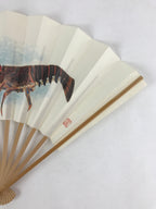 Japanese Folding Fan Sensu Vtg Bamboo Frame Crayfish Kanji White Seal 4D660