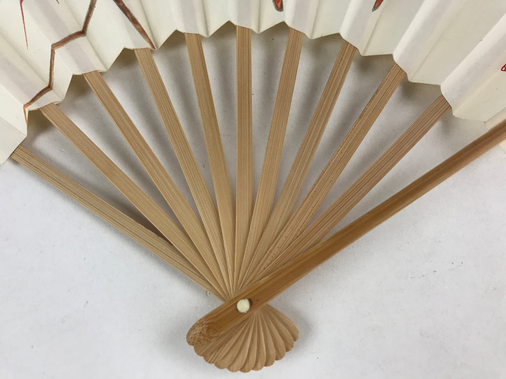 Japanese Folding Fan Sensu Vtg Bamboo Frame Crayfish Kanji White Seal 4D660