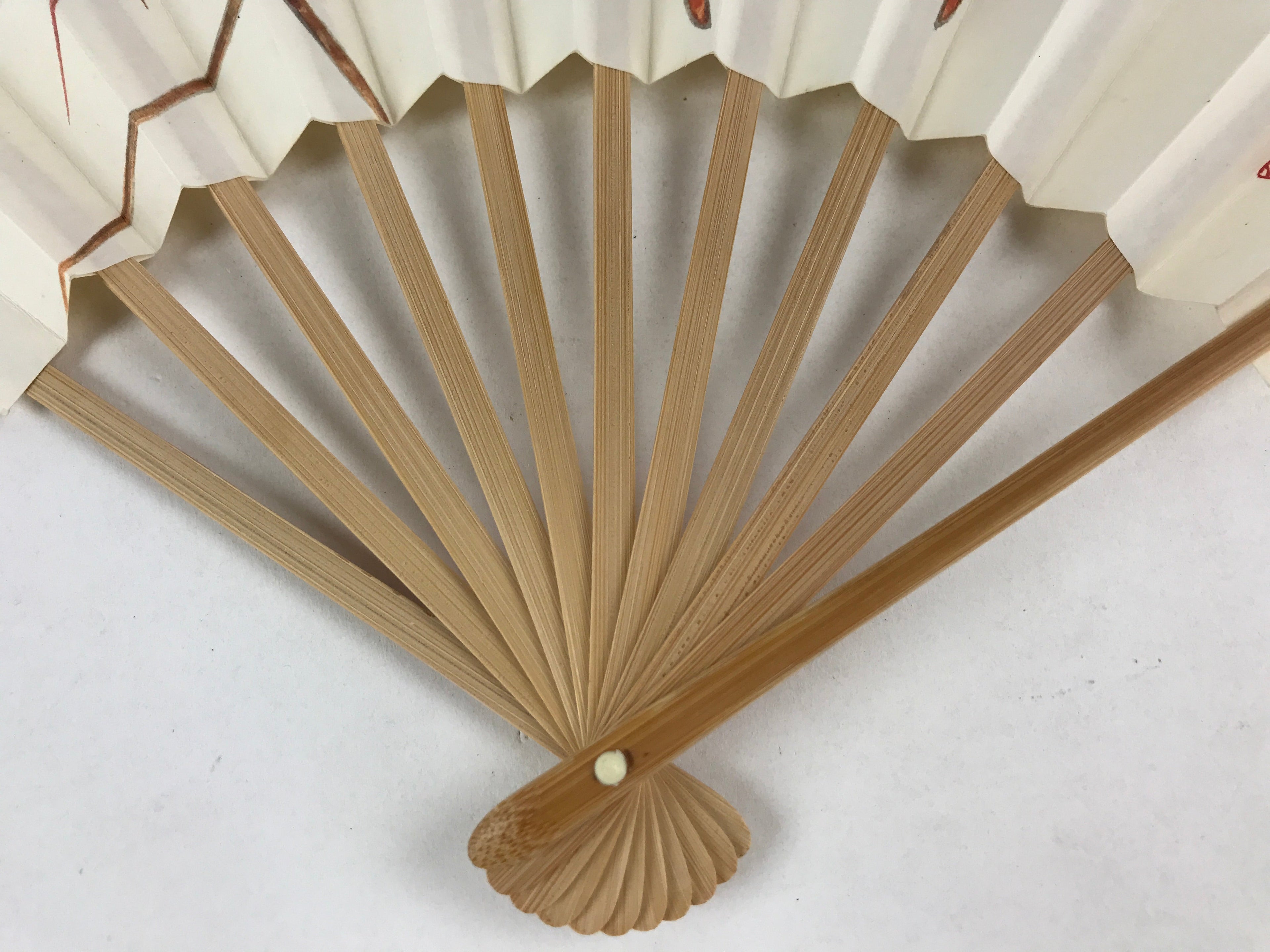Japanese Folding Fan Sensu Vtg Bamboo Frame Crayfish Kanji White Seal 4D660
