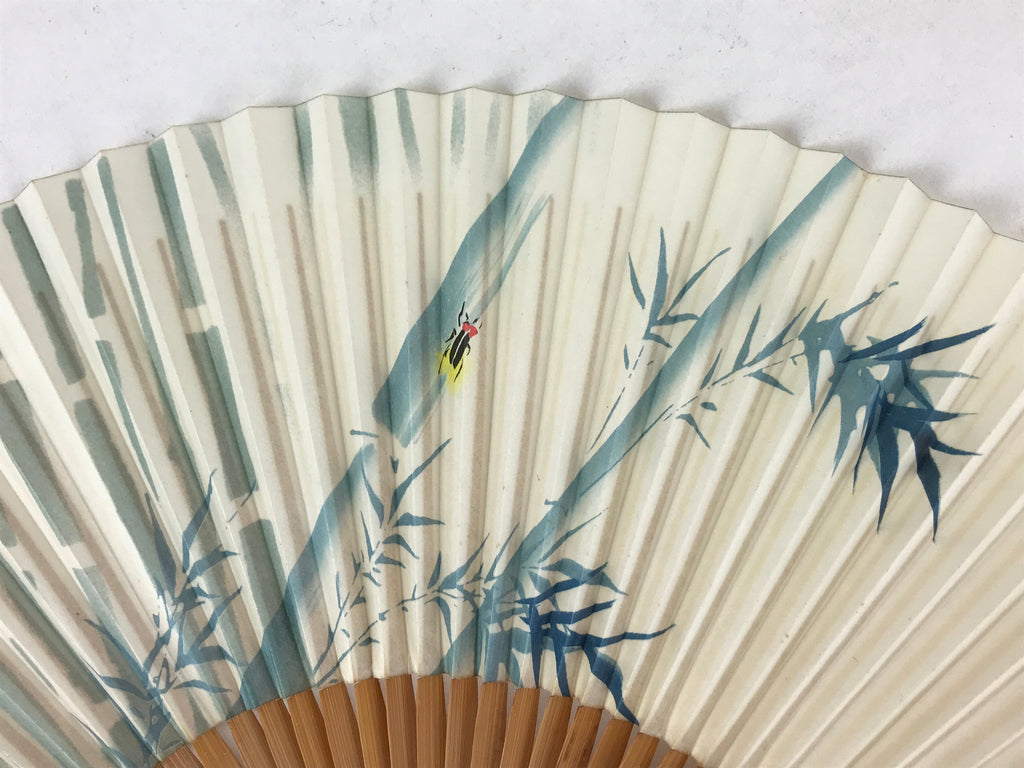 Japanese Folding Fan Sensu Vtg Bamboo Frame Firefly Lightning Bug Hotaru 4D756