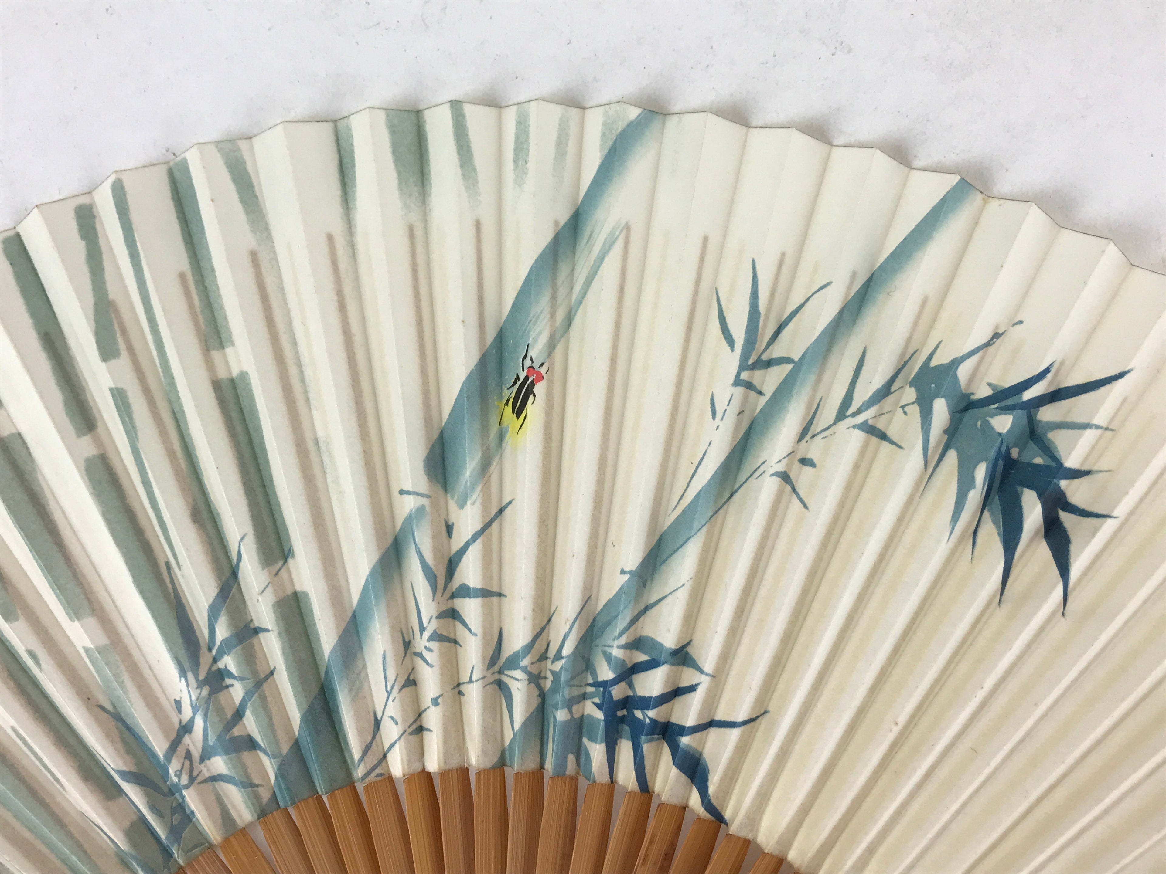 Japanese Folding Fan Sensu Vtg Bamboo Frame Firefly Lightning Bug Hotaru 4D756