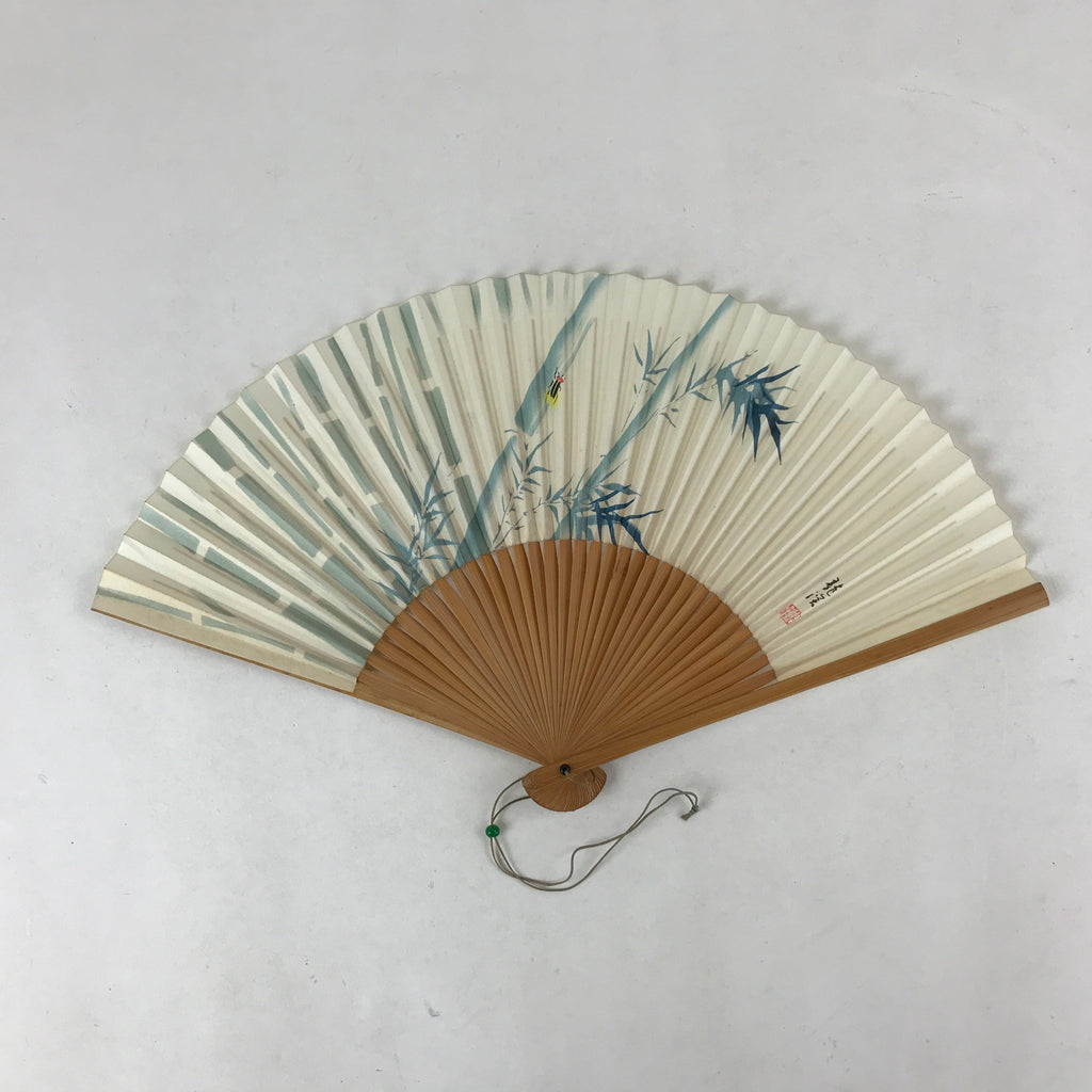 Japanese Folding Fan Sensu Vtg Bamboo Frame Firefly Lightning Bug Hotaru 4D756