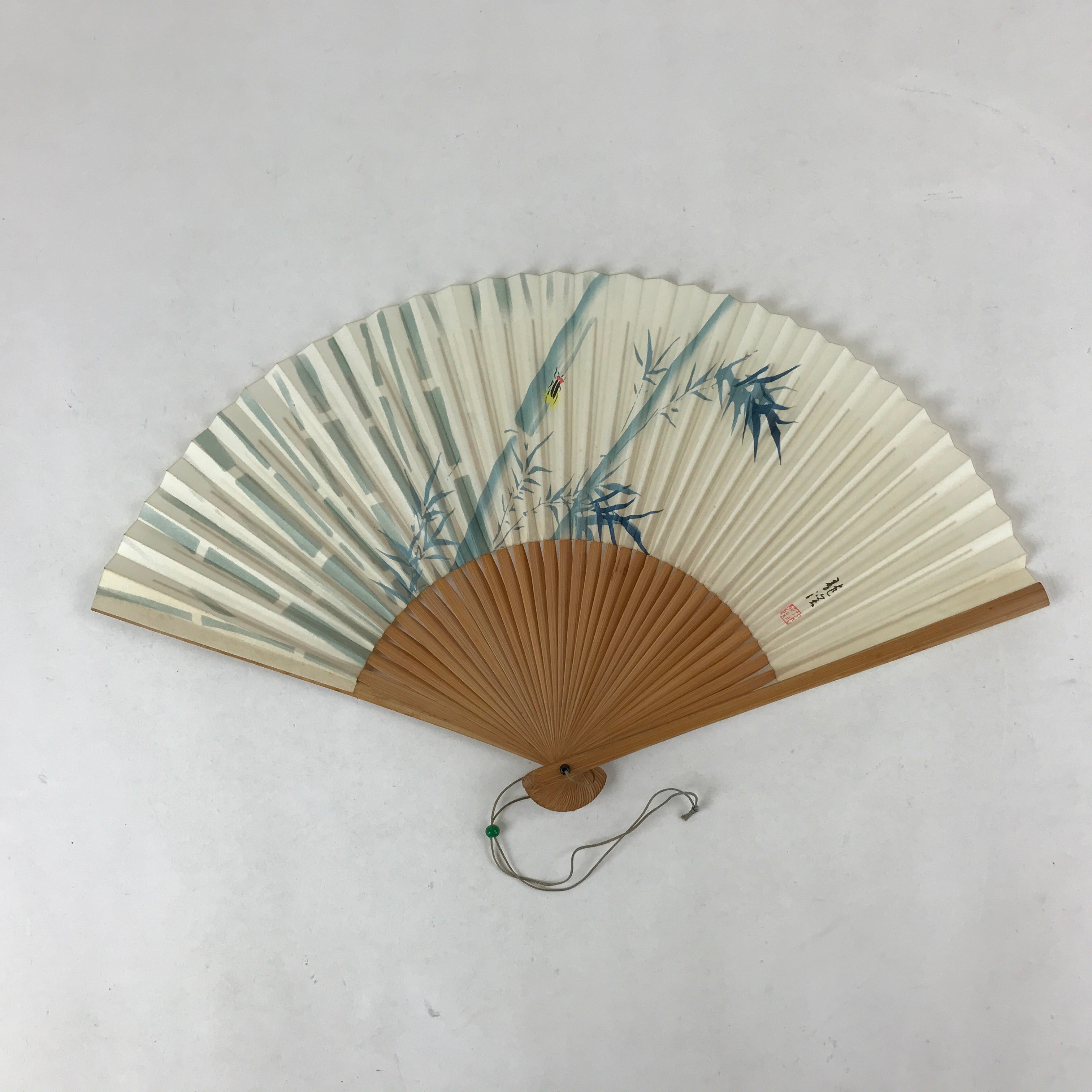 Japanese Folding Fan Sensu Vtg Bamboo Frame Firefly Lightning Bug Hotaru 4D756