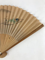Japanese Folding Fan Sensu Vtg Bamboo Frame Fishing Boat Beige Sparkle 4D673