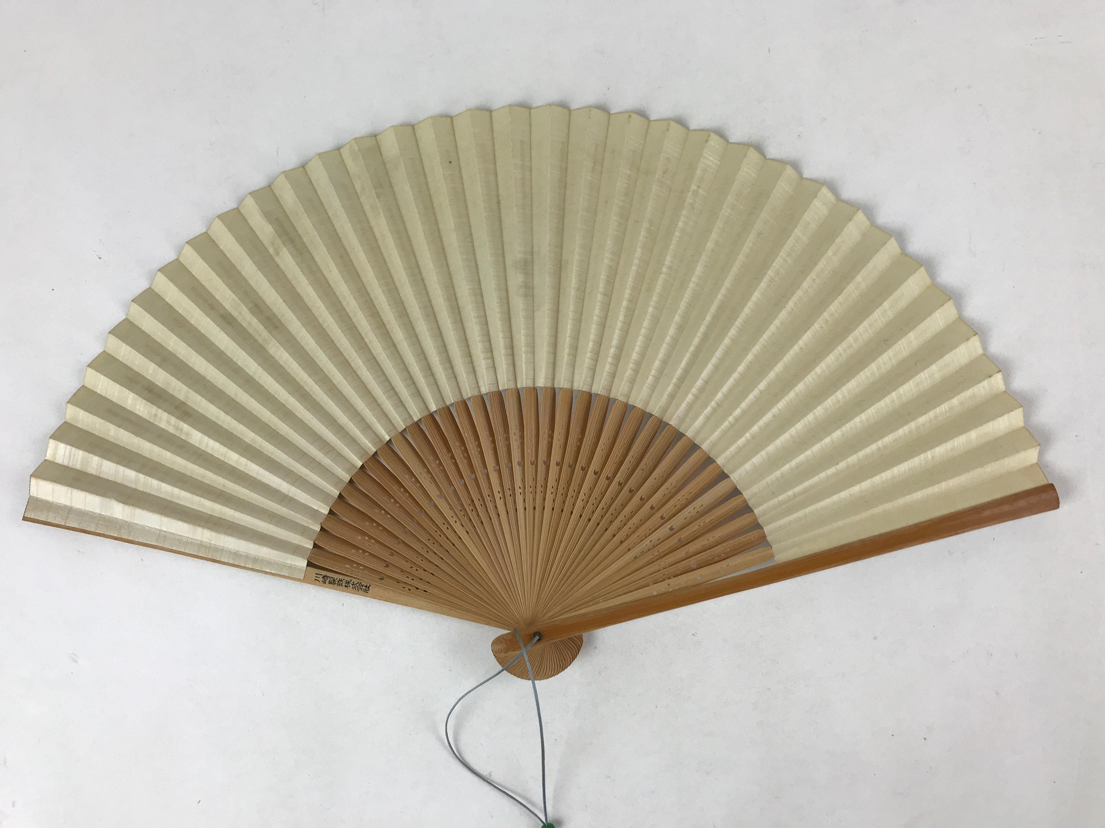 Japanese Folding Fan Sensu Vtg Bamboo Frame Flowers Forest Green 4D751