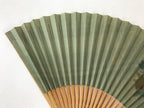 Japanese Folding Fan Sensu Vtg Bamboo Frame Flowers Forest Green 4D751