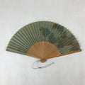 Japanese Folding Fan Sensu Vtg Bamboo Frame Flowers Forest Green 4D751