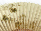 Japanese Folding Fan Sensu Vtg Bamboo Frame Flowers Red Seal Beige 4D685