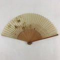 Japanese Folding Fan Sensu Vtg Bamboo Frame Flowers Red Seal Beige 4D685