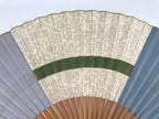 Japanese Folding Fan Sensu Vtg Bamboo Frame Geometric Greek Pattern Blue 4D801