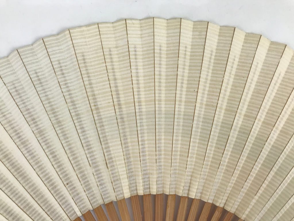 Japanese Folding Fan Sensu Vtg Bamboo Frame Geometric Greek Pattern Blue 4D801