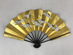 Japanese Folding Fan Sensu Vtg Bamboo Frame Gold Foil Flying Cranes W/ Box 4D700