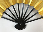 Japanese Folding Fan Sensu Vtg Bamboo Frame Gold Foil Flying Cranes W/ Box 4D700