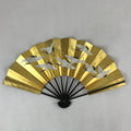 Japanese Folding Fan Sensu Vtg Bamboo Frame Gold Foil Flying Cranes W/ Box 4D700