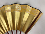 Japanese Folding Fan Sensu Vtg Bamboo Frame Gold Foil Yellow W/ Box 4D699