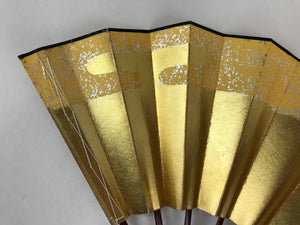 Japanese Folding Fan Sensu Vtg Bamboo Frame Gold Foil Yellow W/ Box 4D699