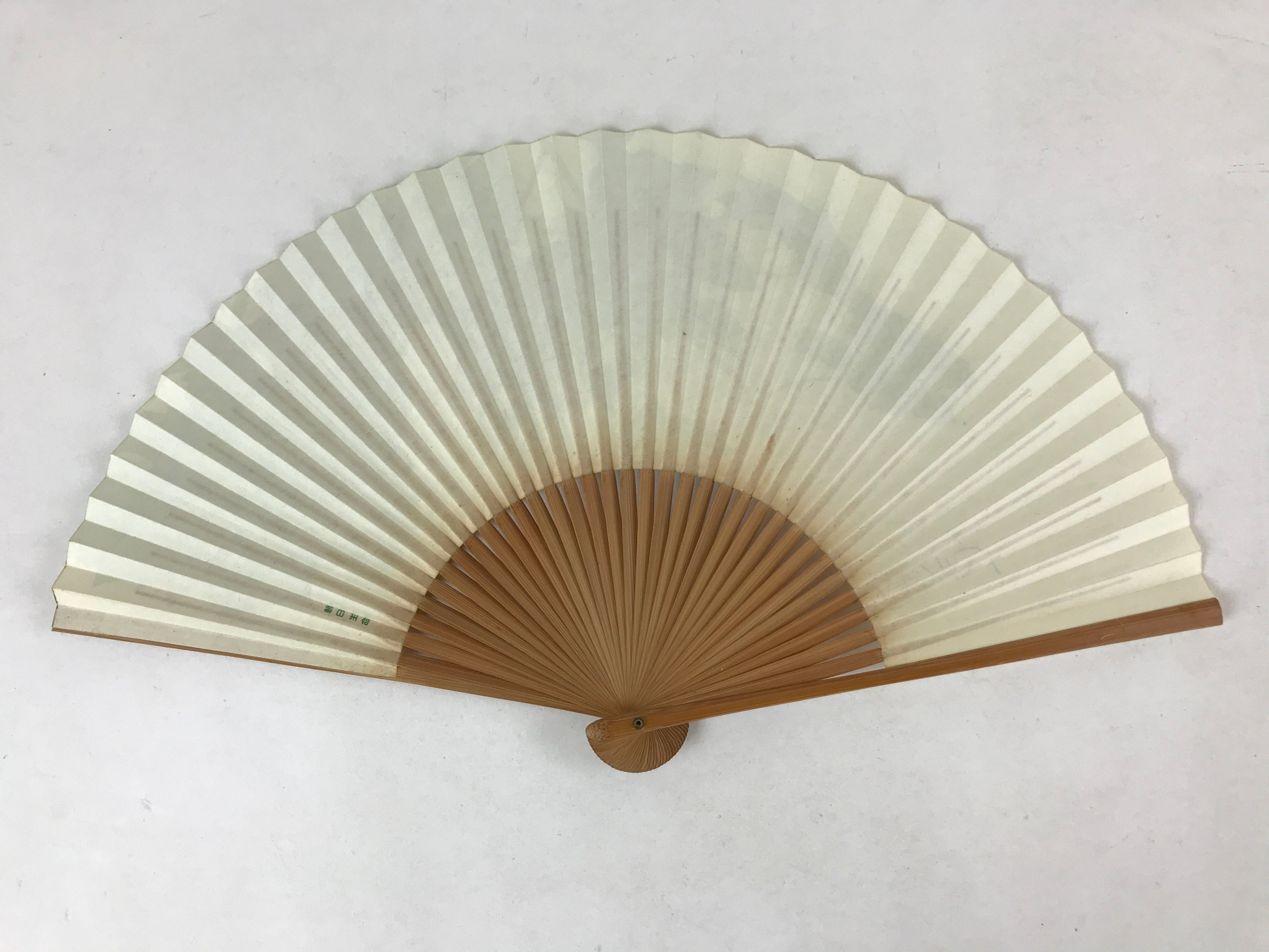 Japanese Folding Fan Sensu Vtg Bamboo Frame Green Grapes Red Seal 4D749