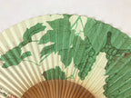 Japanese Folding Fan Sensu Vtg Bamboo Frame Green Grapes Red Seal 4D749