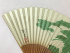 Japanese Folding Fan Sensu Vtg Bamboo Frame Green Grapes Red Seal 4D749