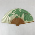 Japanese Folding Fan Sensu Vtg Bamboo Frame Green Grapes Red Seal 4D749