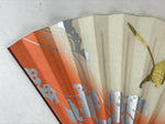 Japanese Folding Fan Sensu Vtg Bamboo Frame Hare Zodiac Animal Orange Gold 4D712